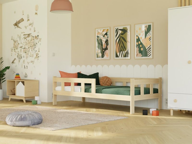 Lit simple enfant FENCE en bois avec 2 barrières latérales