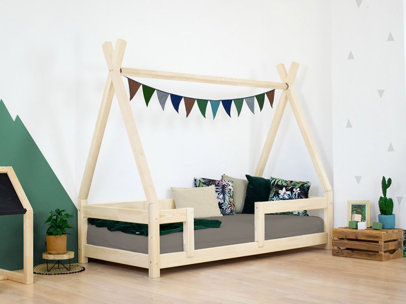 Lit tipi enfant NAKANA en bois avec barrière de sécurité fixe