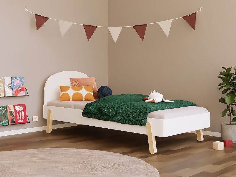 Lit simple enfant NOVA avec tête de lit ronde 90x200 cm au design scandinave