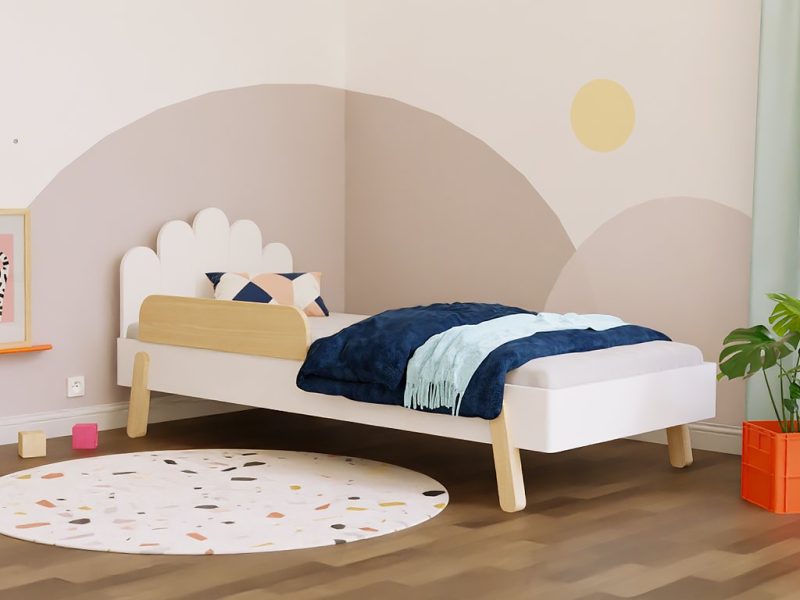Lit simple enfant NOVA avec tête de lit Arquée et paroi latérale 90x200cm au design scandinave