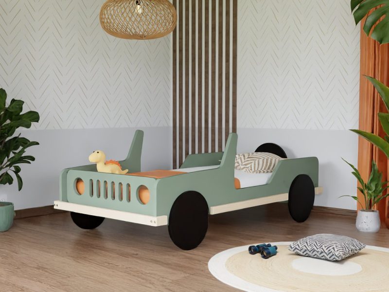 Lit voiture SAFARI en forme de jeep en bois massif 80x160 cm