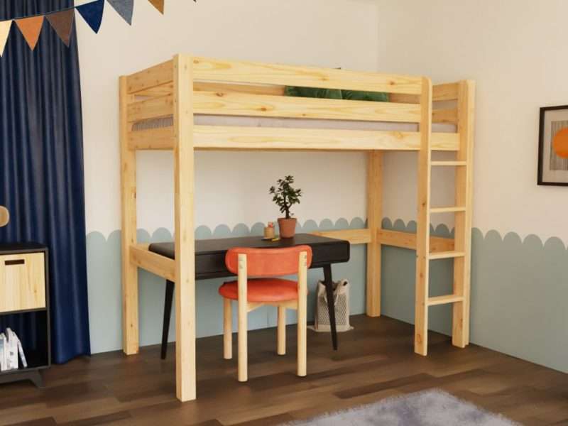 Lit mezzanine en bois MAKALU pour enfants – 90x200 cm
