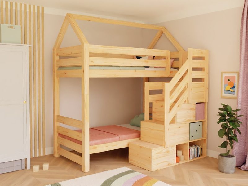 Lit superposé cabane ALPY avec escalier rangement
