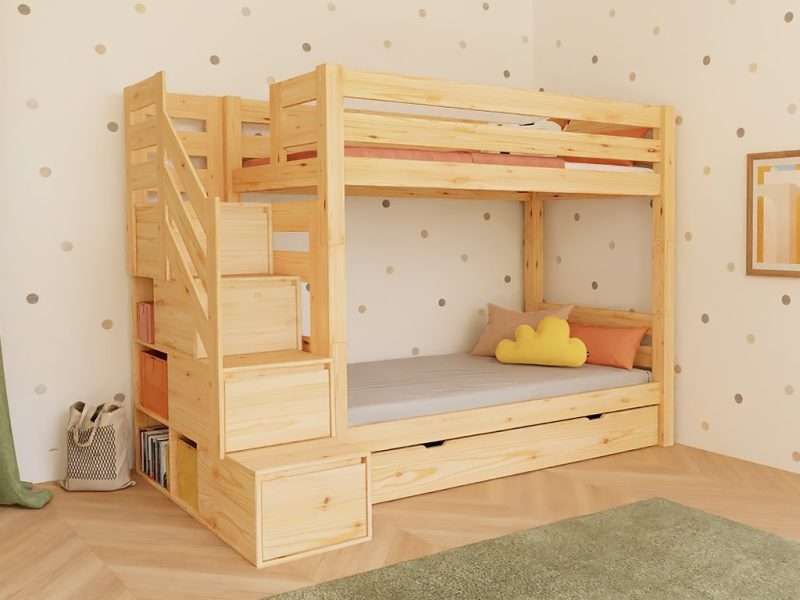 Lit superposé en bois ATLAS avec escalier de rangement latéral